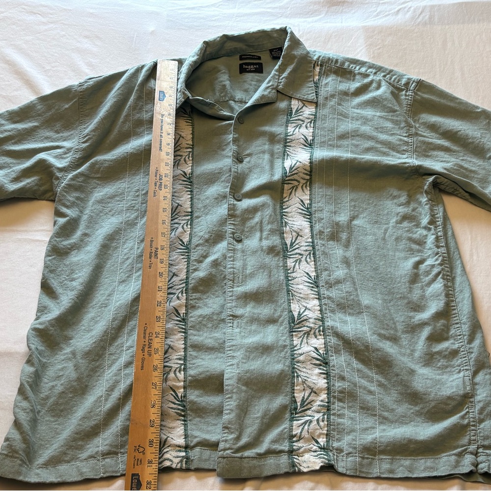 Haggar Washable Linen Blend Short Sleeve Shirt 2XLT Light Sage Tropical Panel - Picture 5 of 6